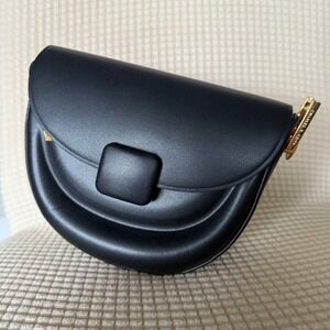 Charles & Keith Koa Half-Moon Saddle Bag Purse Clutch black faux leather gold